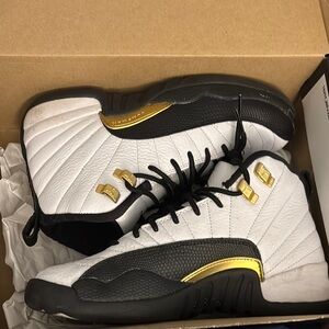 Jordan 12’s Black and White Sneakers with Gold Accents